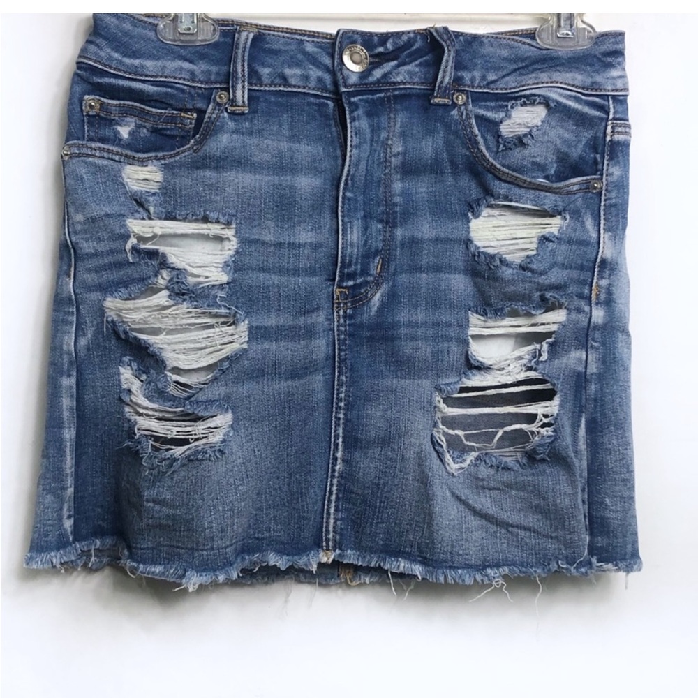 AE Distressed Blue Jean Skirt Next Level Stretch X rodeo westren festival size 6
